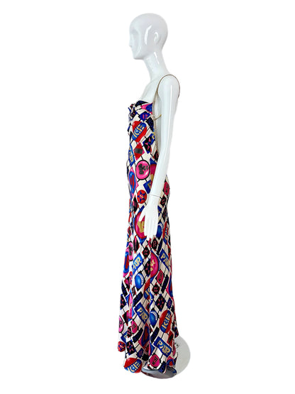 ICEBERG 2001 Vintage Runway 100% Silk Crystal Strap Backless Gown