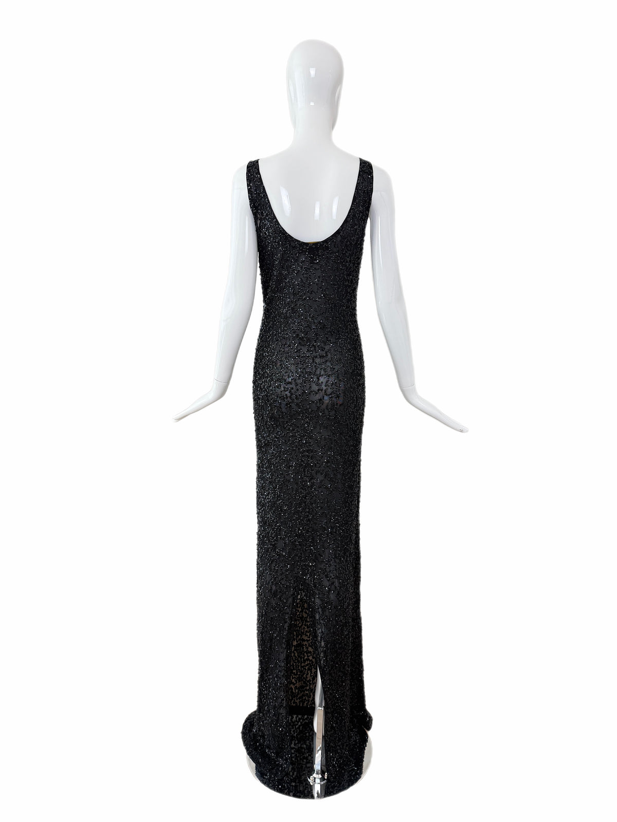 Donna Karan Vintage Black Semi-Sheer Sequined Long Gown