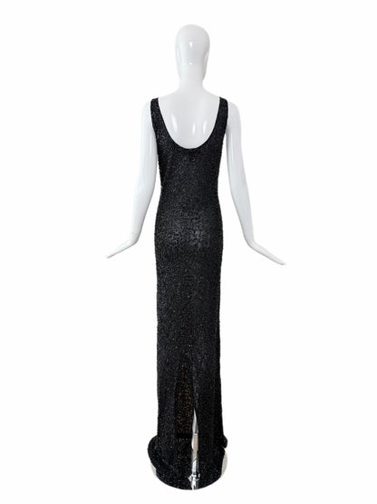 Donna Karan Vintage Black Semi-Sheer Sequined Long Gown
