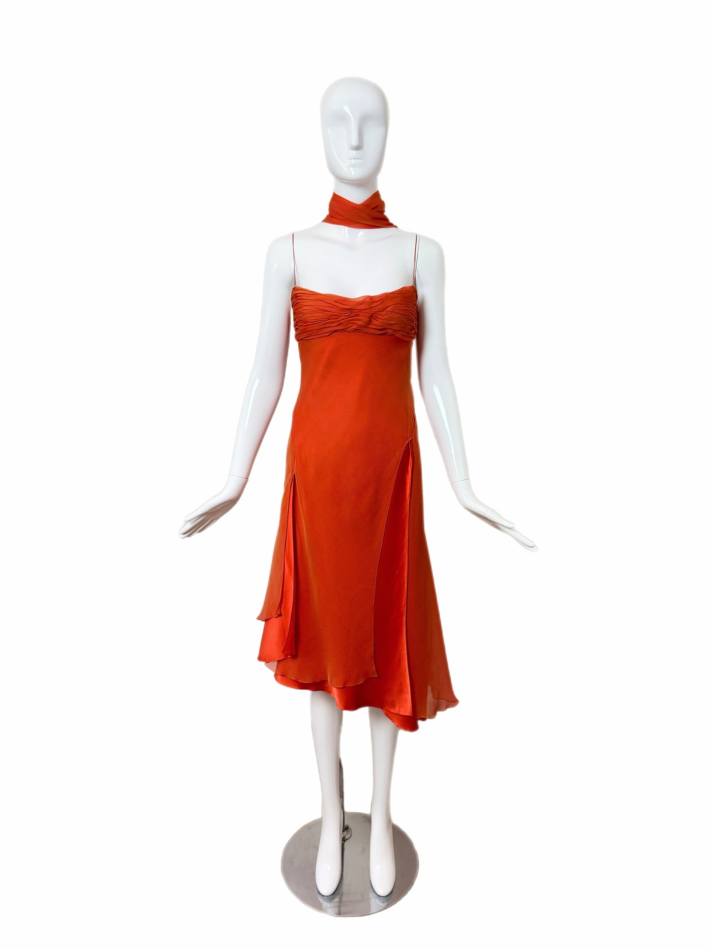 DANES 90's Vintage Orange Silk Knee Length Cocktail Dress