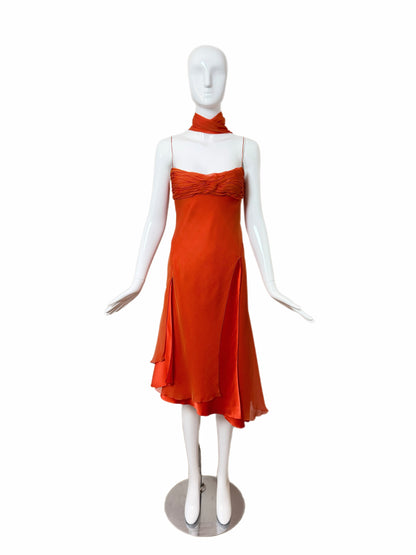 DANES 90's Vintage Orange Silk Knee Length Cocktail Dress
