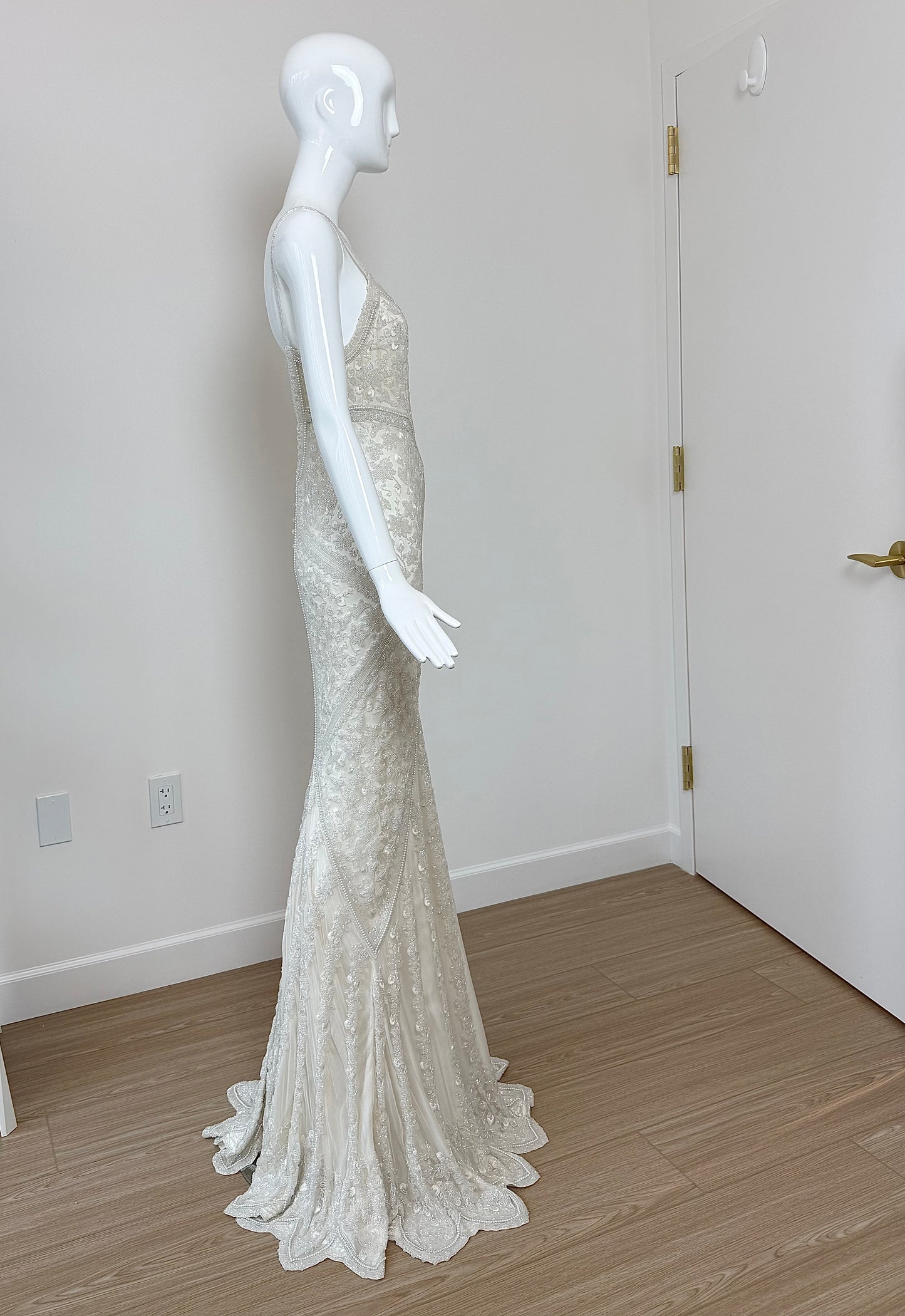 LES HABITUDES 90's Vintage Couture Hand-Beaded w. Pearls White Silk Bridal Gown