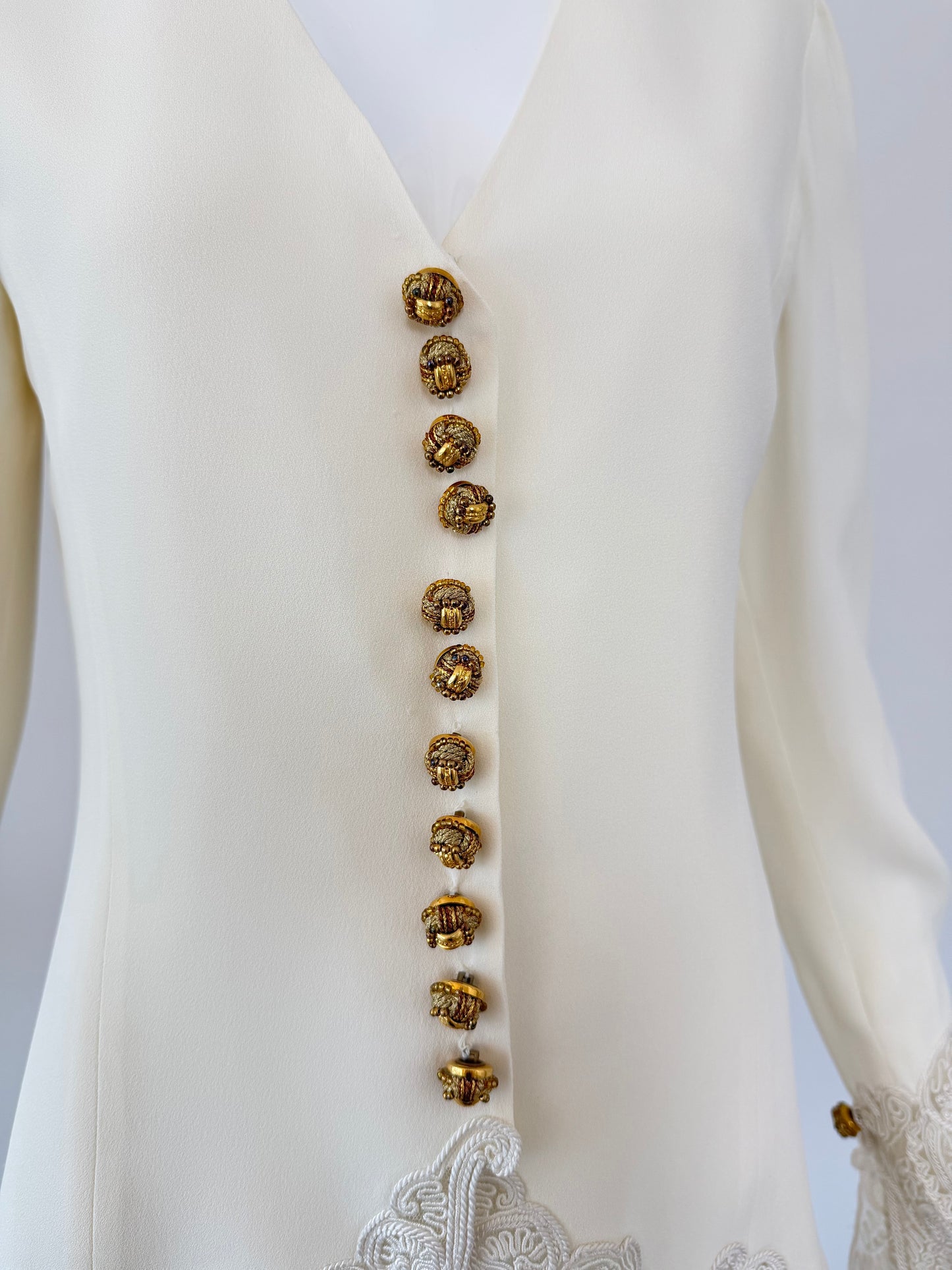 DIOR 1995 Vintage Runway Ivory Blouse/Jacket w. Gold Buttons and Embroidery