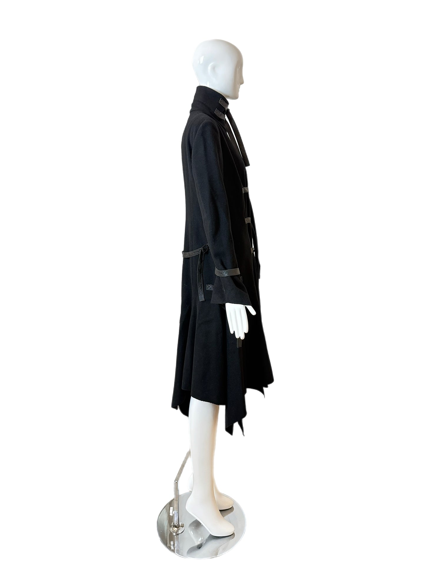 VERSACE Early 00's Vintage Black Bondage Leather Accent Coat