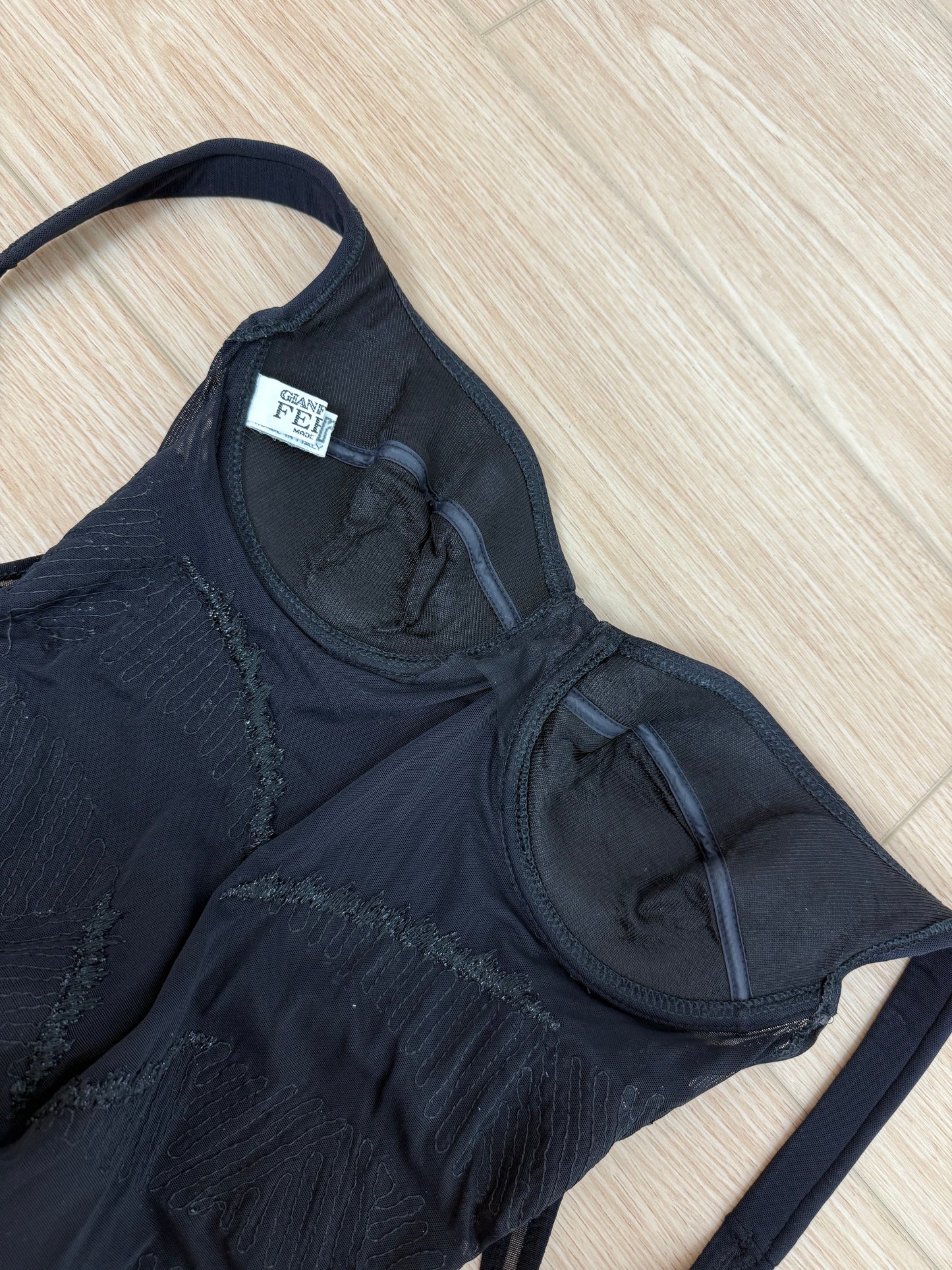 GIANFRANCO FERRE 90's Vintage Black Embellished Bodysuit