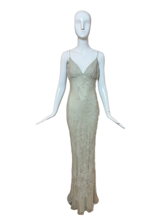 LES HABITUDES 90's Vintage Couture Silk Hand Beaded / Pearled Floral Gown