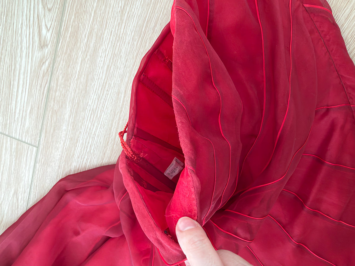 RICHARD TYLER Vintage Silk Red Strapless Ankle Length Dress