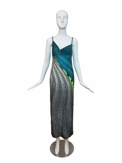 ROBERTO CAVALLI 2001 Vintage Psychedelic Print Chain Accent Dress