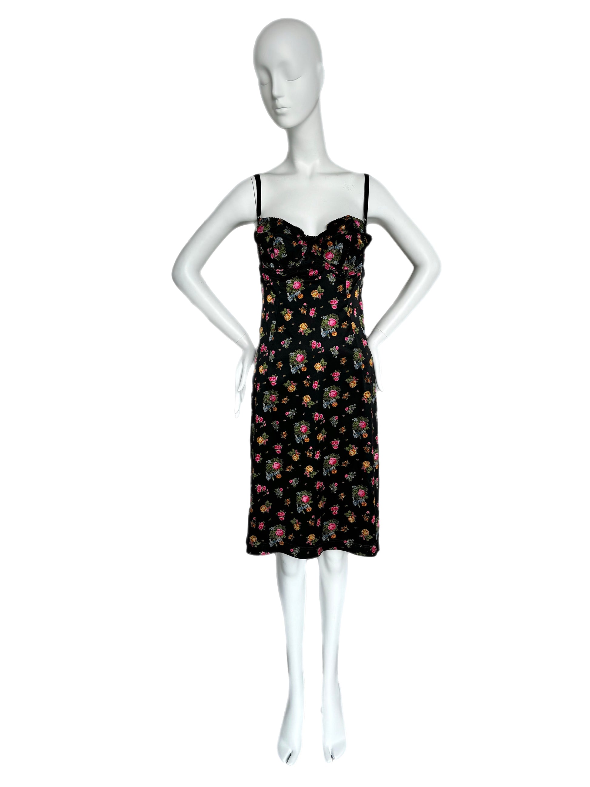 DOLCE & GABBANA 90's Vintage Silk Black Floral Bustier Dress – Jellybean Vintage DOLCE & GABBANA 90's Vintage Silk Black Floral Bustier Dress – Jellybean Vintage