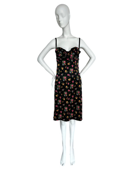 DOLCE & GABBANA 90's Vintage Black Floral Bustier Dress