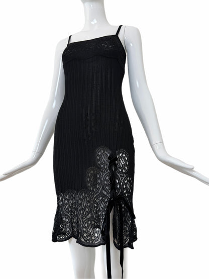 JOHN GALLIANO 1999 Vintage Sheer Knit Black Pointelle Cocktail Dress