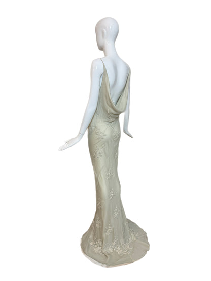 LES HABITUDES 90's Vintage Silk Hand Beaded Embroidered Gown