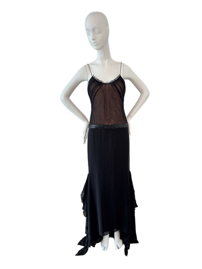 VERA WANG Vintage Black Mesh Panel Evening Gown