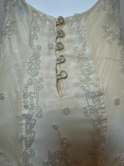 Les Habitudes 90's Vintage Couture Hand-Beaded Silk Vanilla Bridal Gown