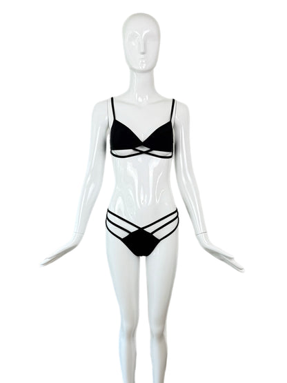 HERVE LEGER 1998 Vintage Runway Black Cut Out Bikini
