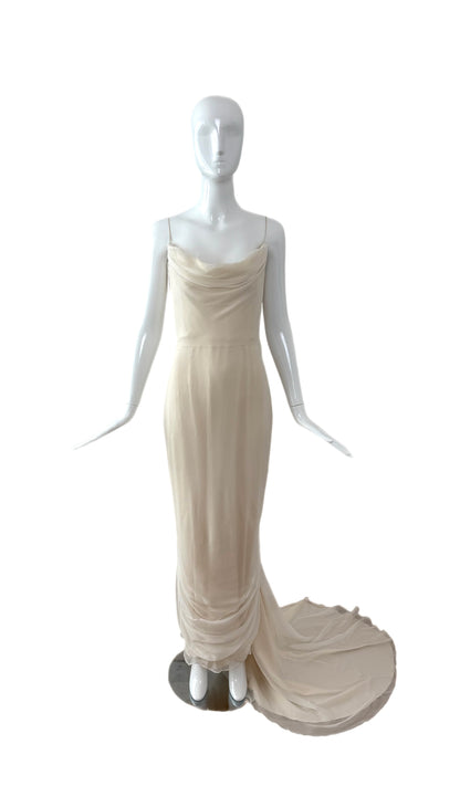 RICHARD TYLER 2000 Vintage Ivory Silk Wedding Dress w. Train + Bustle