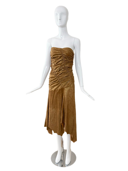 DONNA KARAN 2001 Vintage Runway Gold Leather Dress
