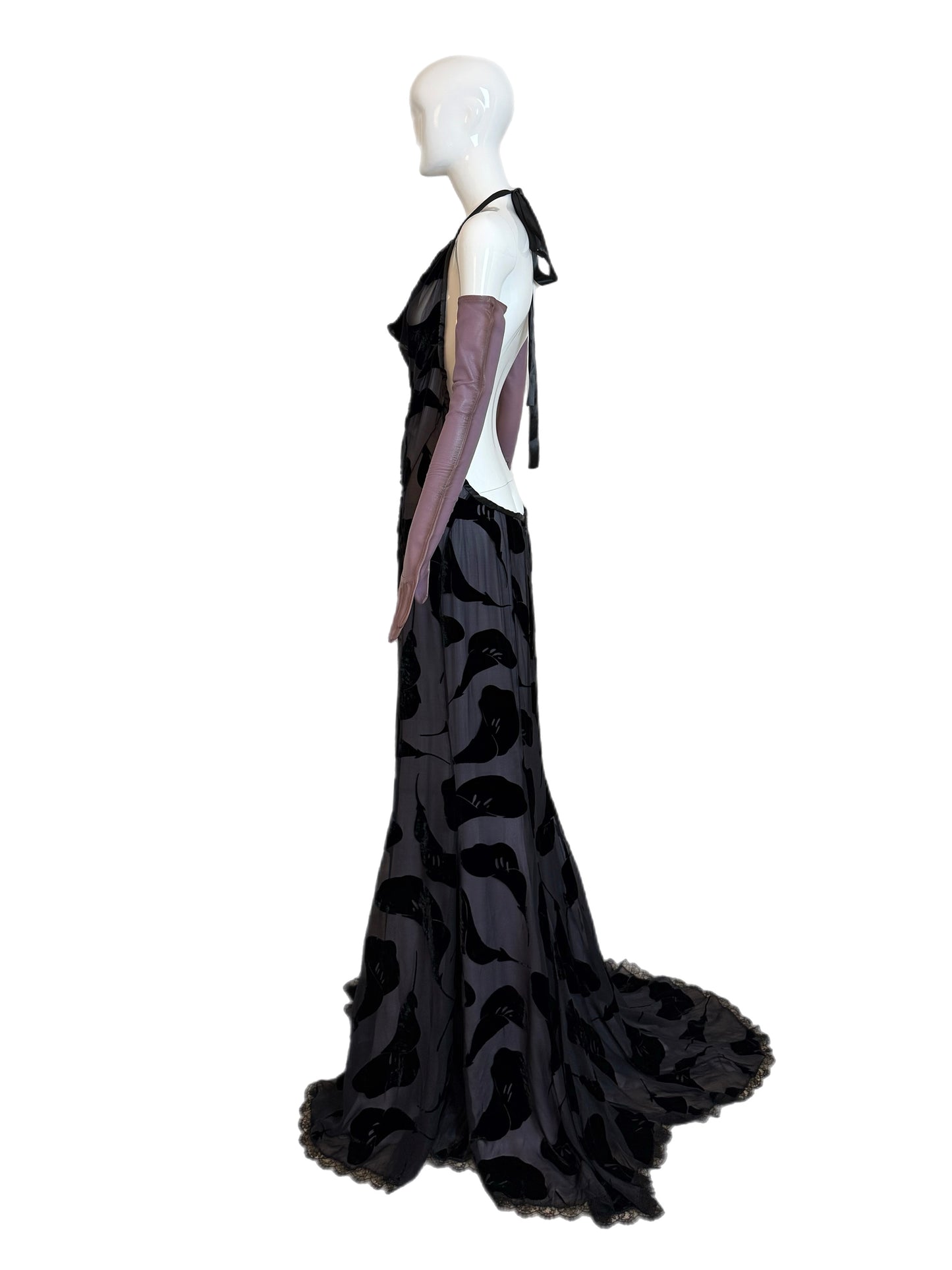 NINA RICCI 2011 Vintage Runway Full Look: Backless Gown + Leather Gloves