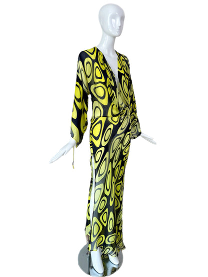 ROBERTO CAVALLI 2001 Vintage Runway Silk Psychedelic Maxi Gown
