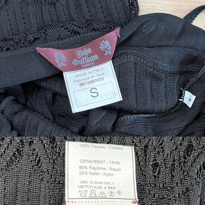 JOHN GALLIANO 1999 Vintage Sheer Knit Black Pointelle Cocktail Dress