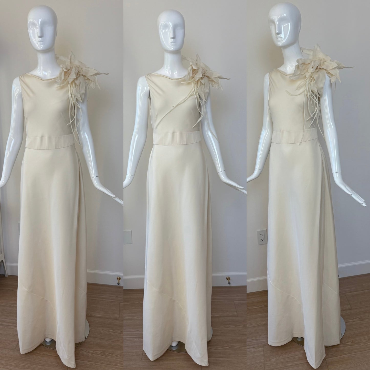 ALBERTA FERRETTI 1997 Vintage Ivory Silk Wedding Gown w. Flower