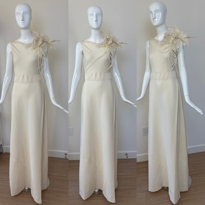 ALBERTA FERRETTI 1997 Vintage Ivory Silk Wedding Gown w. Flower