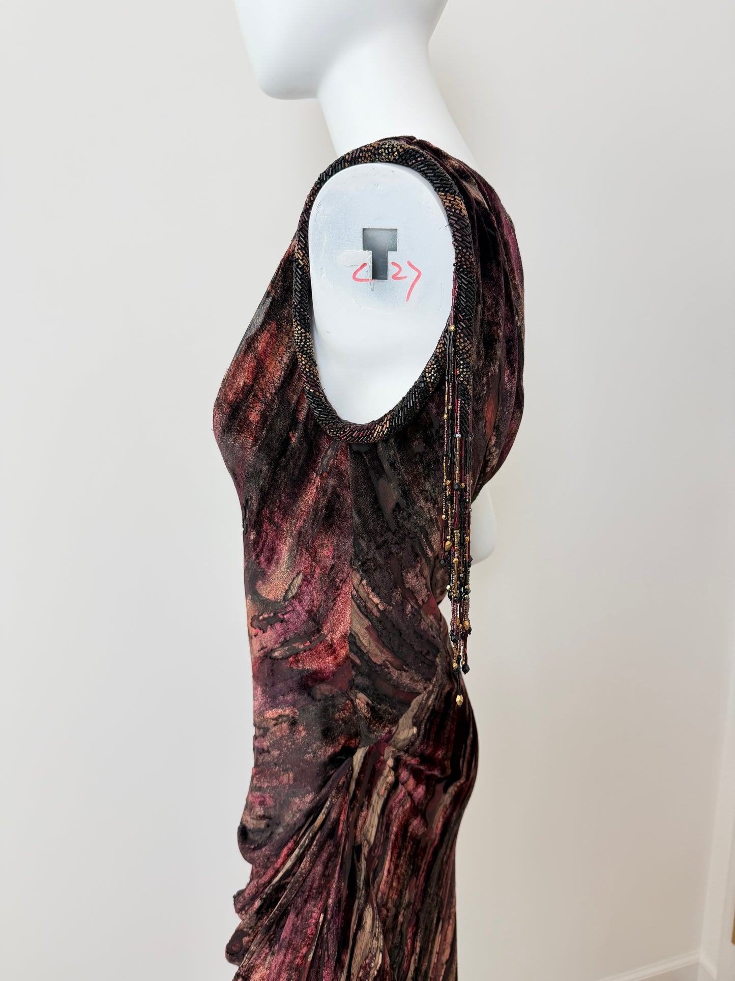 BOB MACKIE Vintage Embellished One Shoulder Brushstroke Evening Gown