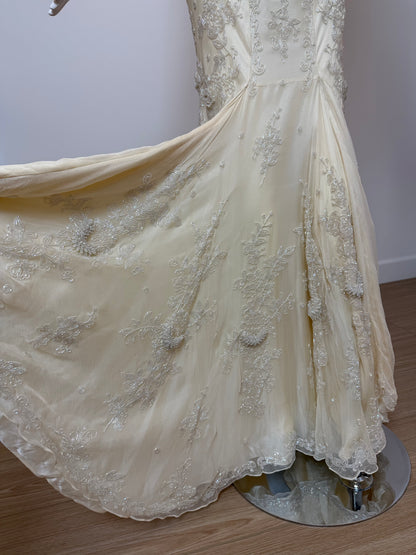 Les Habitudes 90's Vintage Couture Hand-Beaded Silk Vanilla Bridal Gown