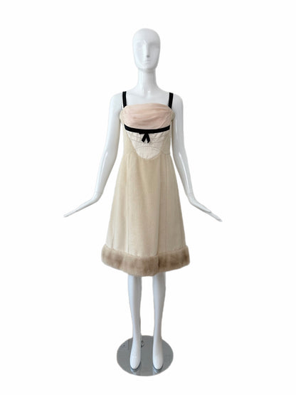 LOUIS VUITTON 2005 Vintage Mink Fur Trimmed Knee Length Dress