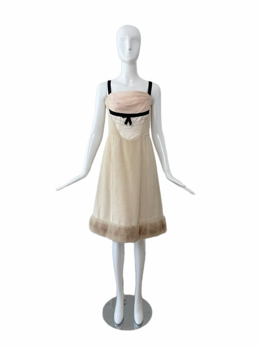 LOUIS VUITTON 2005 Vintage Mink Fur Trimmed Knee Length Dress