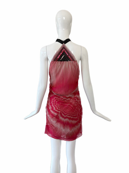 MISSONI 2003 Vintage Runway Silk Embellished Halter Neck Mini Dress
