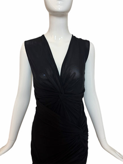 DONNA KARAN Vintage Black Ruched Extra Long Open Back Evening Gown