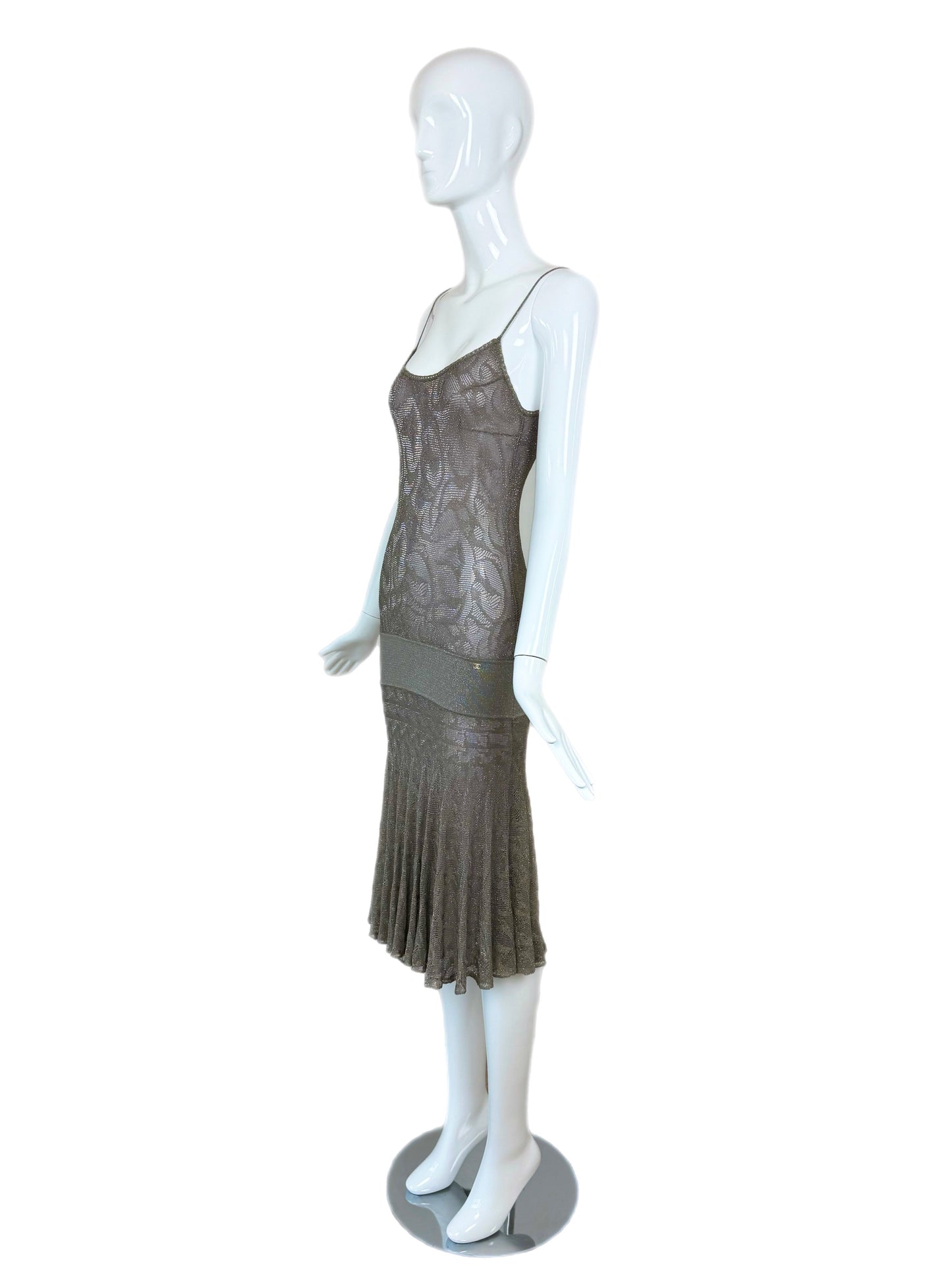 CHANEL 2004 Vintage Silver Metallic Knee Length Dress