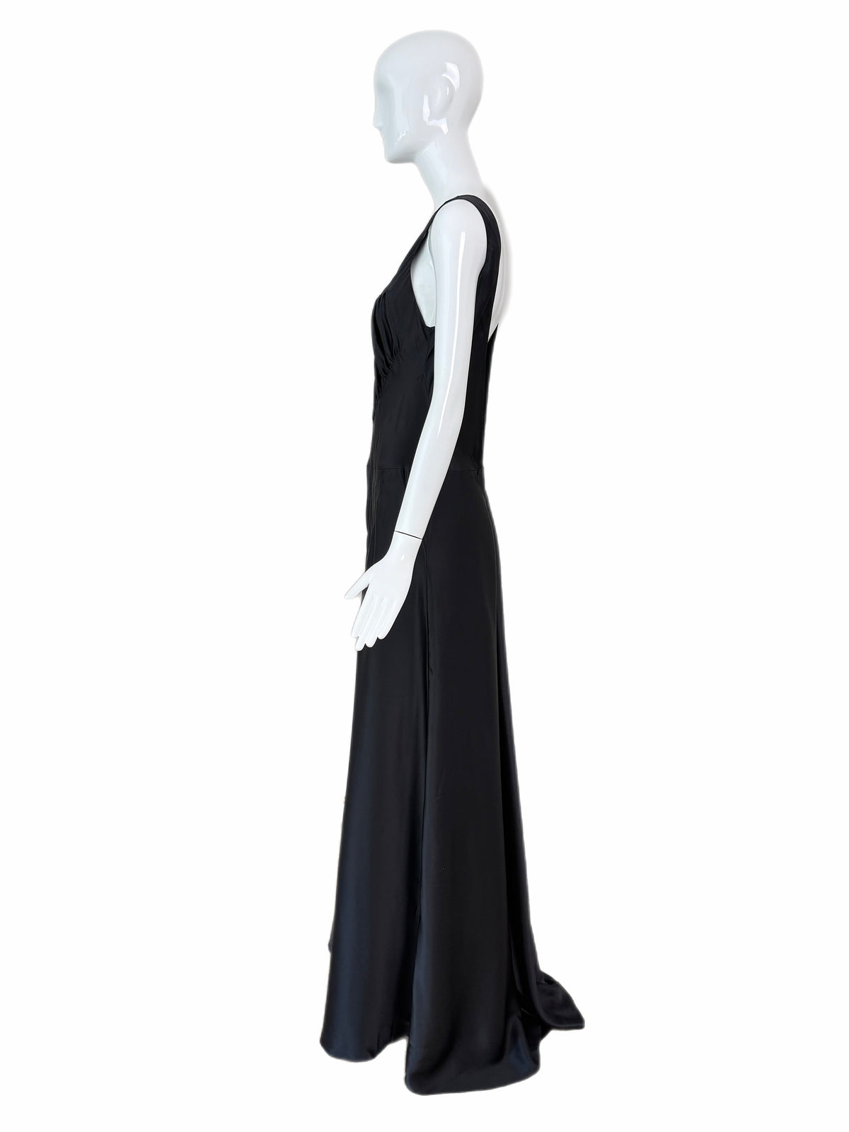 VERA WANG c. 2012 Liquid Silk Ruched Black Backless Evening Gown