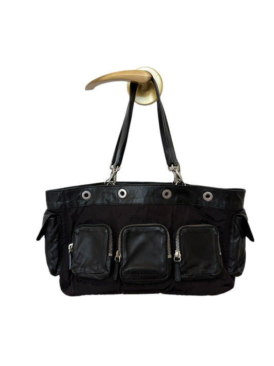 JIL SANDER 2003 Vintage Leather and Nylon Black Cargo Pocket Bag