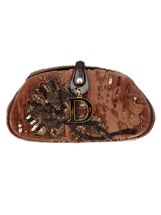 DIOR by JOHN GALLIANO Vintage Brown Velvet Embellished Evening Clutch Bag