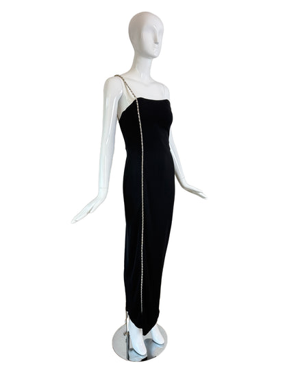 RANDOLPH DUKE 90/00 Vintage Black Evening Gown w. Crystal Gem Trim