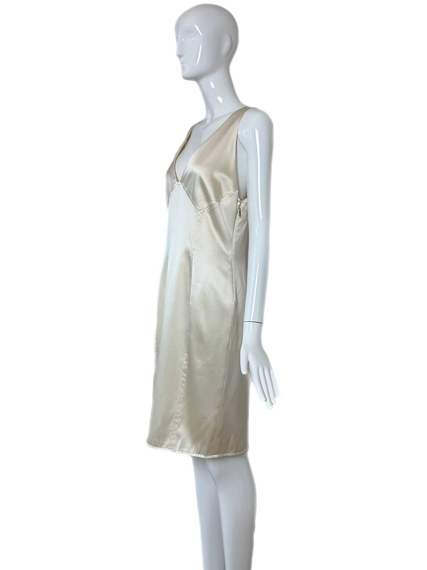 ROBERTO CAVALLI 2006 Silk Ivory Corset Back Knee Length Dress