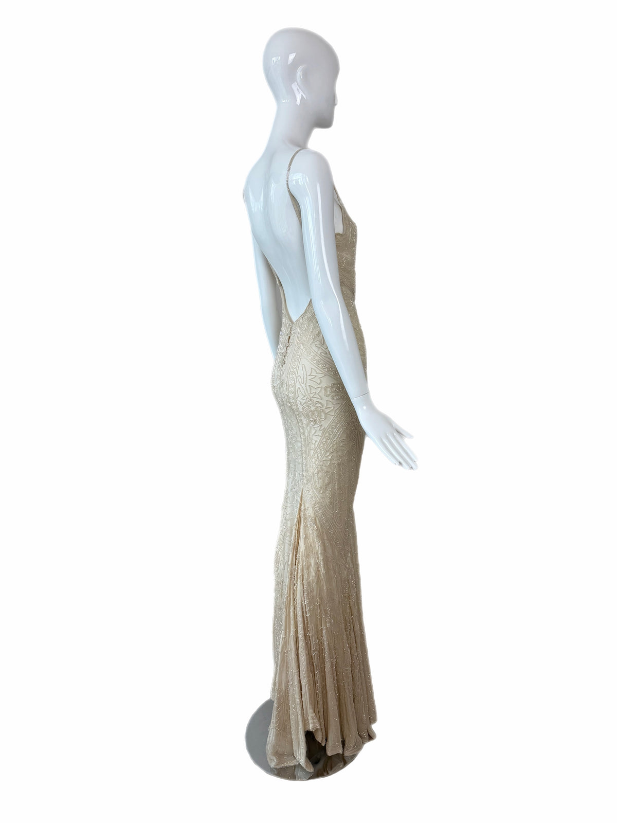 LES HABITUDES 90's Couture Vintage Iridescent Ivory Cream Silk Hand Beaded Bridal Gown