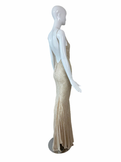 LES HABITUDES 90's Couture Vintage Iridescent Ivory Cream Silk Hand Beaded Bridal Gown