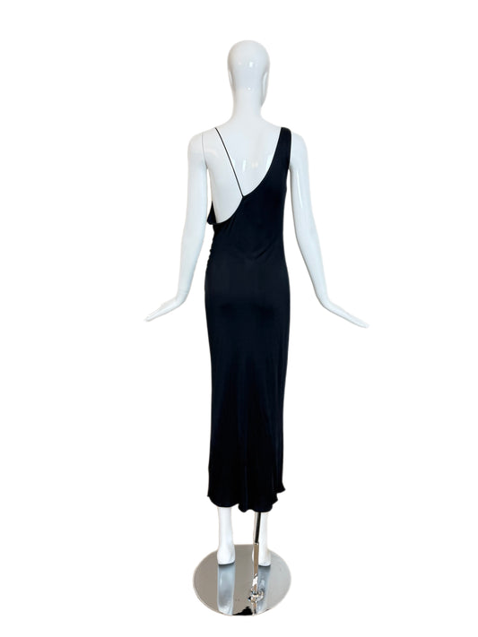 RICHARD TYLER 90's Vintage Black Asymmetrical Backless Slinky Long Dress