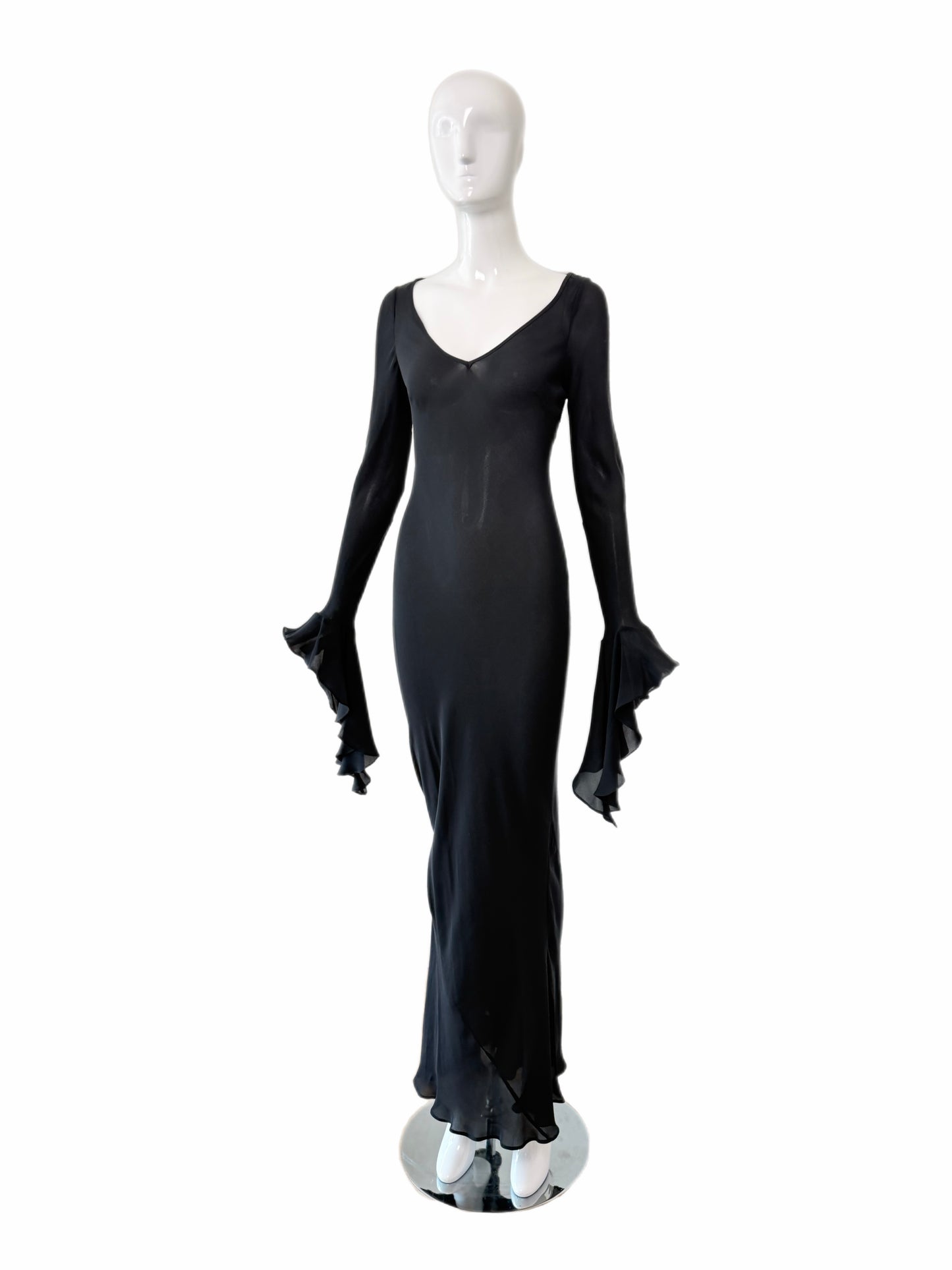 MARIA GRACHVOGEL Vintage Dramatic Sleeve Black Silk Evening Gown