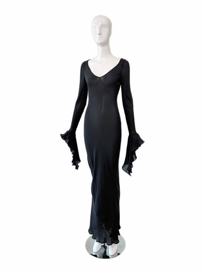 MARIA GRACHVOGEL Vintage Dramatic Sleeve Black Silk Evening Gown