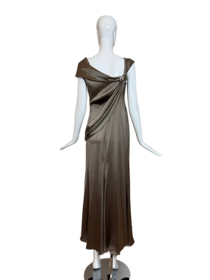 VALENTINO Vintage Silk Crystal Embellished Pewter Evening Gown