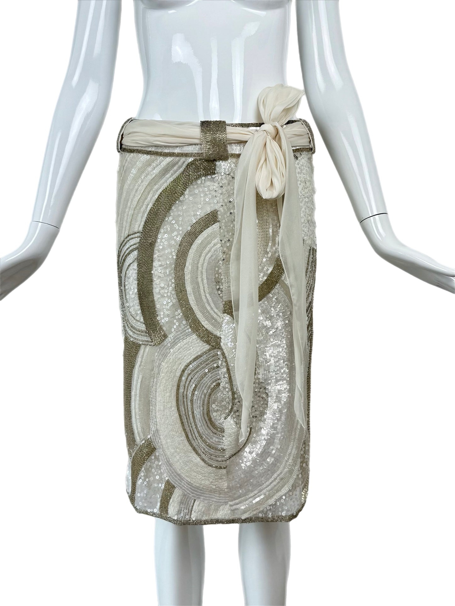VALENTINO 2005 Vintage White + Gold Beaded Skirt