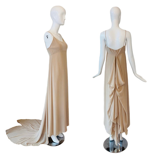 VERA WANG 90's/00 Tan Evening Gown w. Bustle