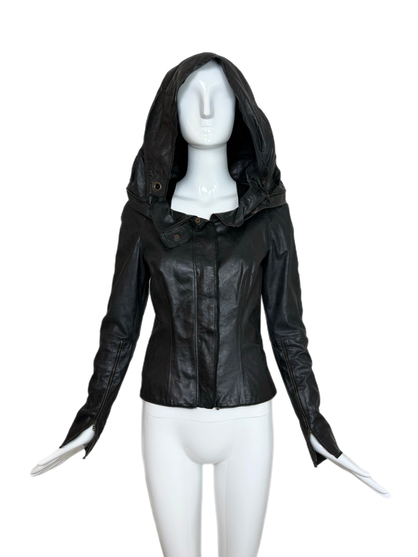 OLIVIER THEYSKENS 2001 Vintage Runway Short Black Leather Jacket