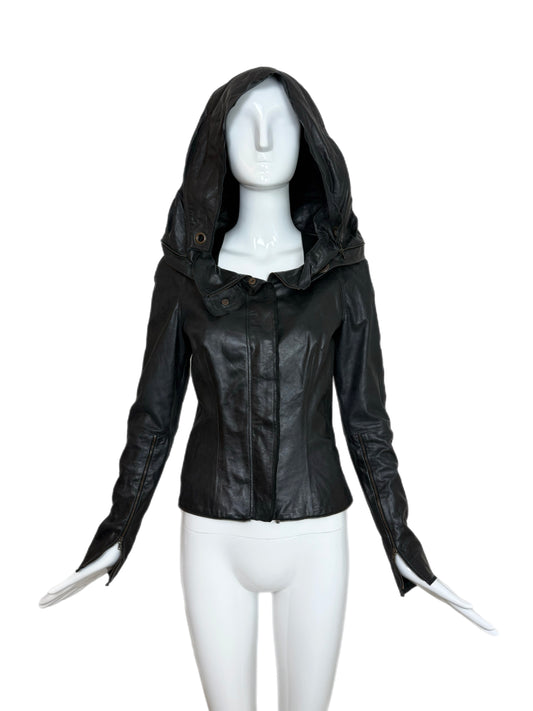 OLIVIER THEYSKENS 2001 Vintage Runway Short Black Leather Jacket