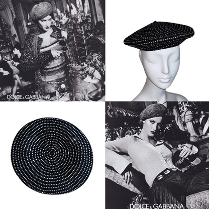 DOLCE & GABBANA 2000 Vintage Black Runway Crystal Beret Hat