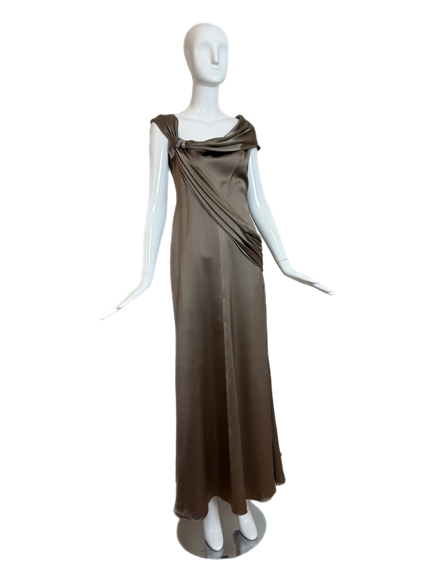 VALENTINO Vintage Silk Crystal Embellished Pewter Evening Gown